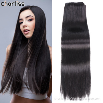 Imitate Human Hair Synthetic Clips In Hair Extensions Red Black Long Straight Heat Resistant  Protein Chemical FiberHairTangFree